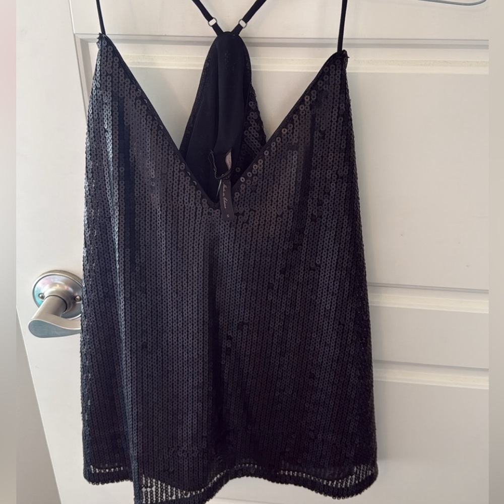 BCBGMaxAzria Black Sequin Halter Top